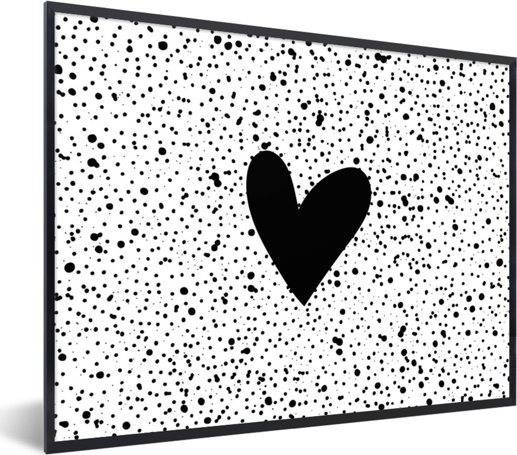 MuchoWow Gerahmtes Poster Herz - Design - Weiß 40x30 cm - Poster mit Schwarzem Bilderrahmen Wandposter Rahmen Foto Bilder - Kunstposter - Wandde...