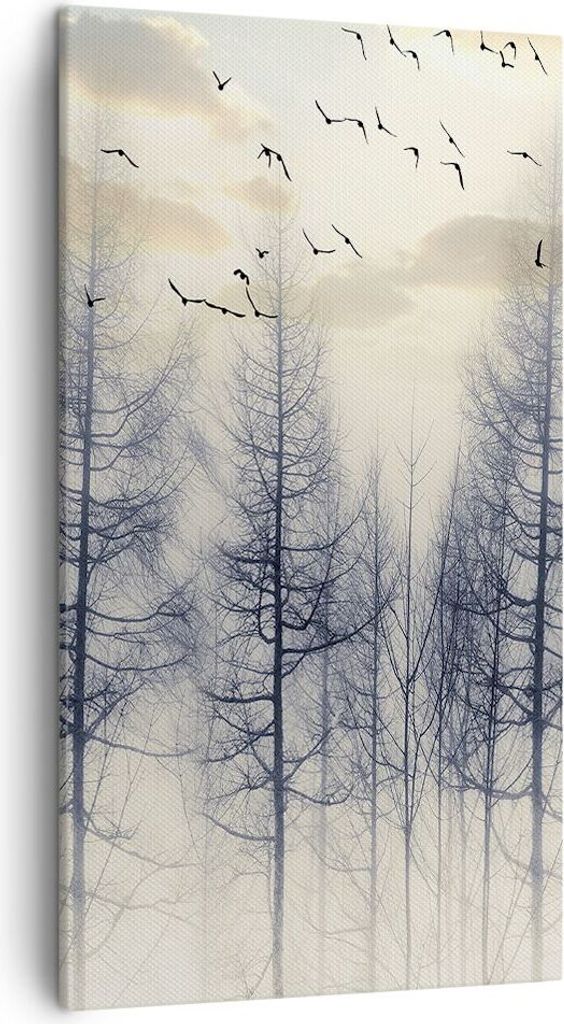 Bild auf Leinwand - Leinwandbild - Einteilig - Bäume Vögel Himmel - 45x80cm - Wand Bild - Wanddeko - Wandbilder - Leinwanddruck - Bilder - Wandde...