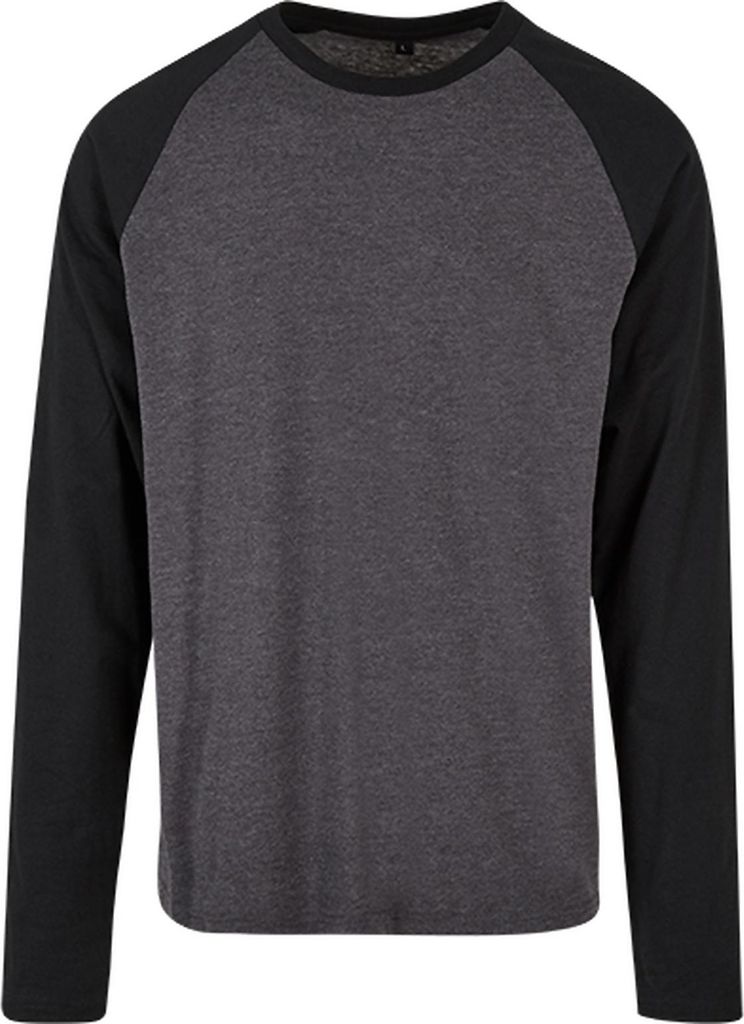 Build Your Brand Basic BB023 | Herren Contrast Raglan Longsleeve Langarmshirt - Farbe: Charcoal/Black - Größe: 5XL