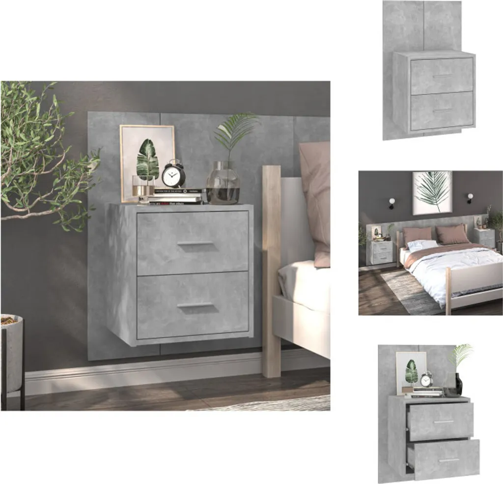 vidaXL Table de nuit murale gris béton - Lot de chevet flottant moderne
