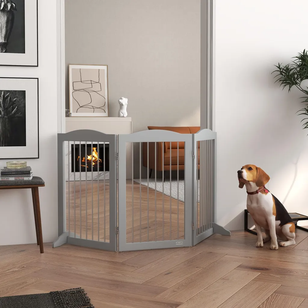 Barrière de sécurité pliable PawHut 3 panneaux grise pour chiens 80cm - 2