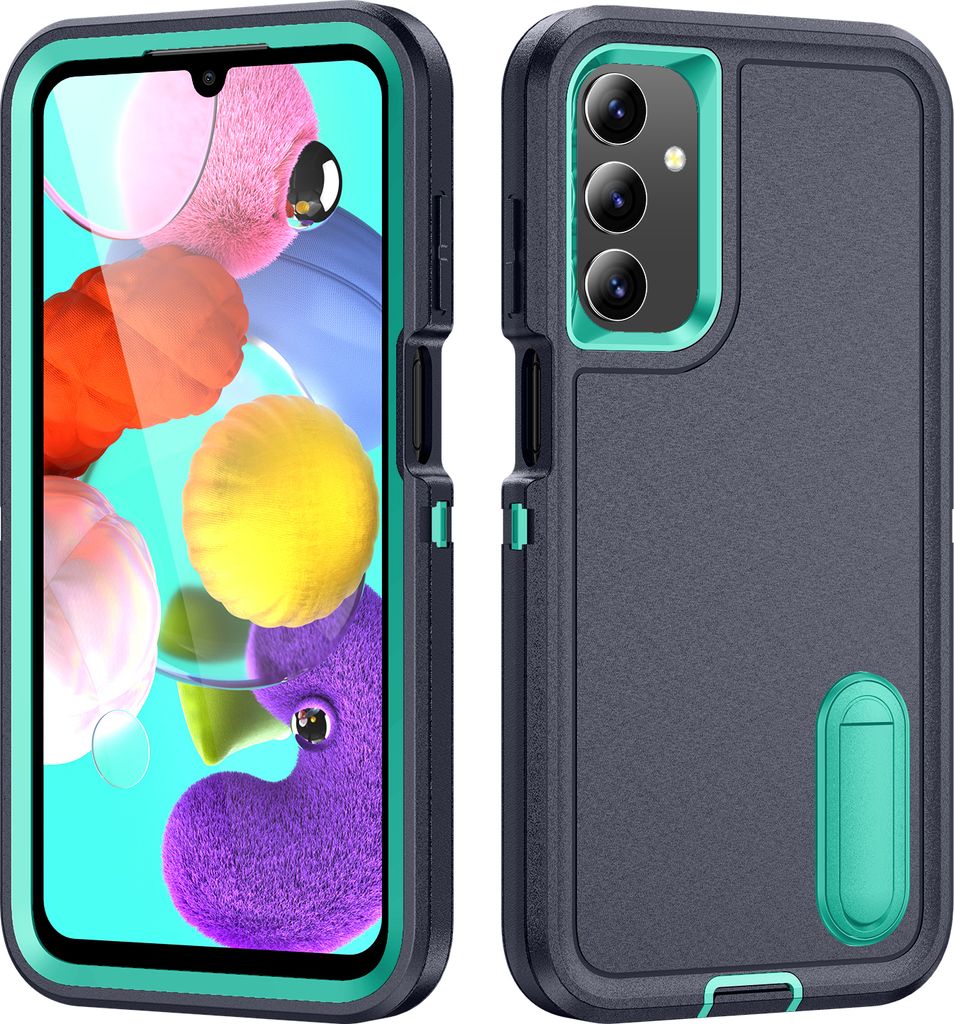 Hülle für Samsung Galaxy A15 5G/4G Hybrid Dreilagige Robust Stoßfest Schwerlast Schutzhülle mit Ständer Blau