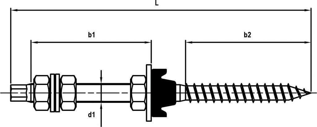 Stockschraube M12x400 mit Muttern & EPDM-Dichtung - Edelstahl A2 vormontiert