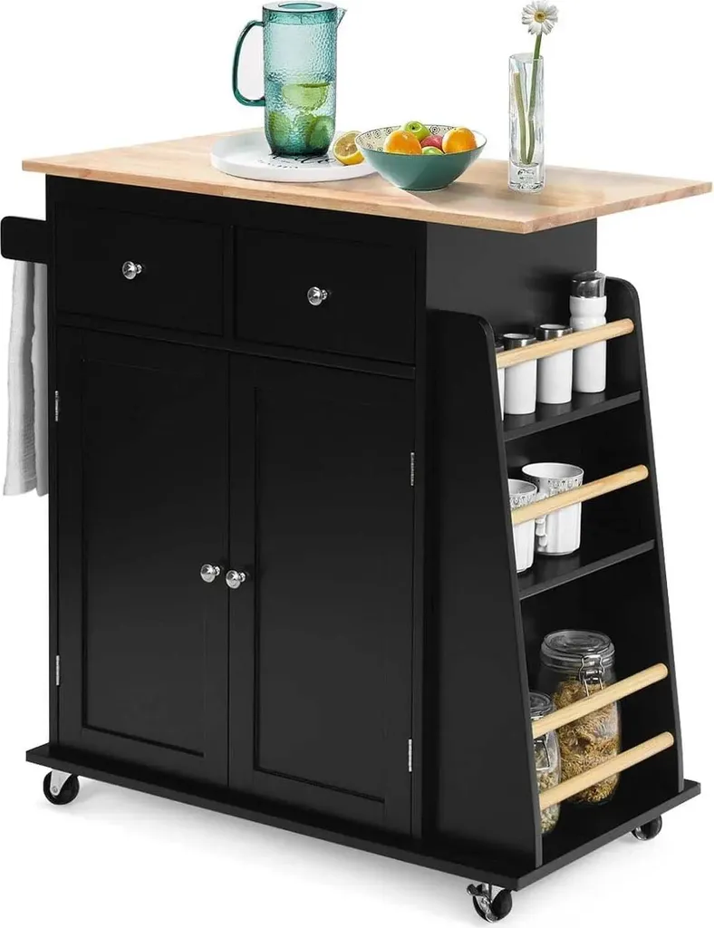 Plan de travail amovible pour petite cuisine avec rangements noirs