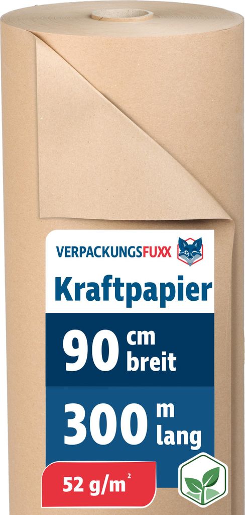 Kraftpapier Rolle 52 g/m² braun 90 cm x 300 m Packpapier 14 kg