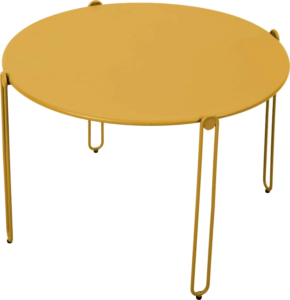Table basse de jardin empilable jaune pour optimiser l'espace