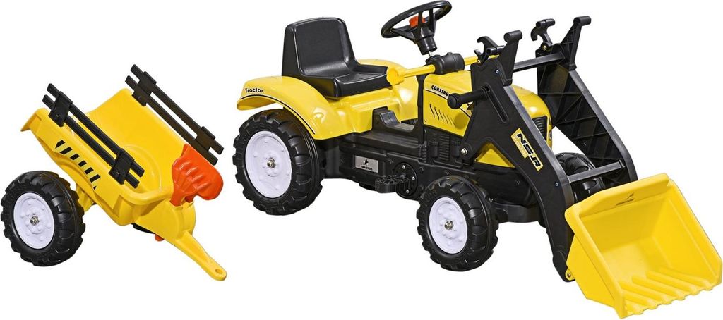 Trettraktor Mit Anhänger, Tretfahrzeug Mit Schaufel, Kinderfahrzeug Traktor Für Ab 3 Jahren Kinder, Gelb