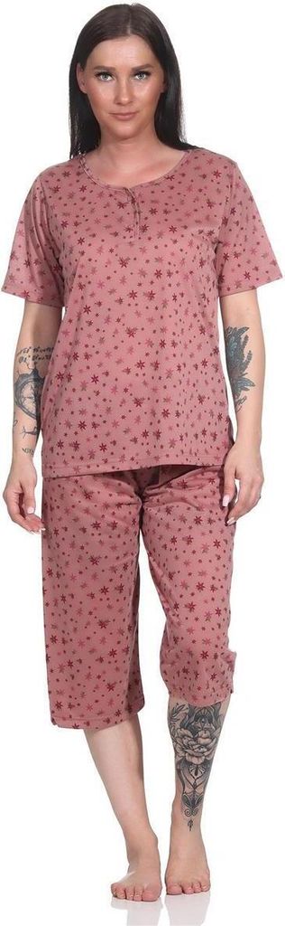 Damen Sommer Pyjama 2 teilig Schlafanzug 3/4 Hose; Korallenrot/XL/42
