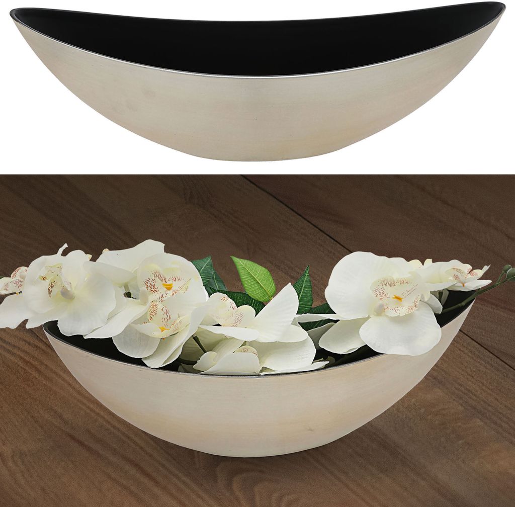 Deko Schale oval champagner/schwarz 55x18x14cm Kunststoff Pflanzschale Snackschale Obstschale