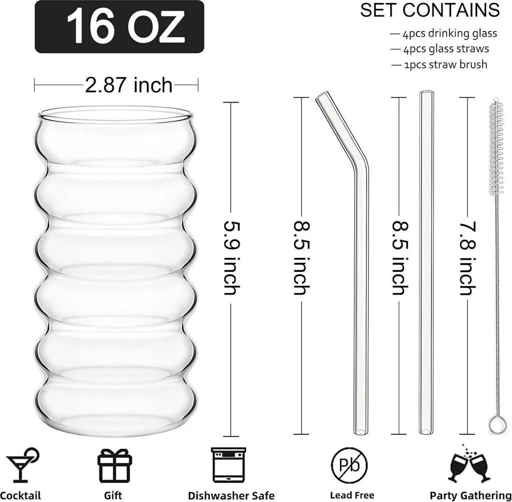 Bicchieri Estetici ALINK Wave 475ML | Set 4 Pezzi per Matcha & Coffee - 2