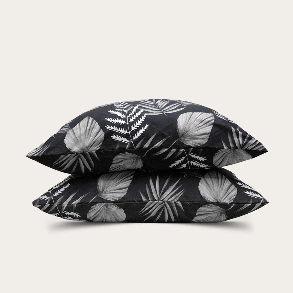 HappyBed | Schwarze Blätter Kissenbezug Set 2 Stück - 100% Produktbild 