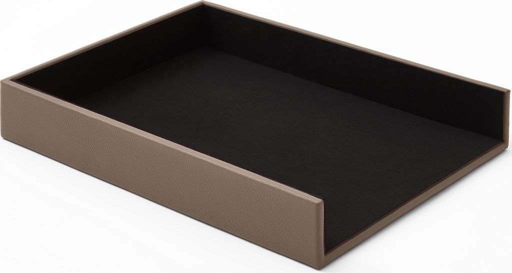 Briefablage Büro Echtes Leder Taupe Grau cm 32 x 24.2 x H.5 - Ablagefächer Papierablage Ablagekorb A4 - Hergestellt in Italien