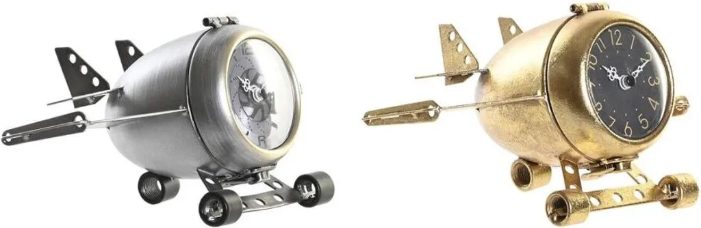Horloge de Table Avion en Fer et Verre Argenté Doré 23 cm - Lot de 2