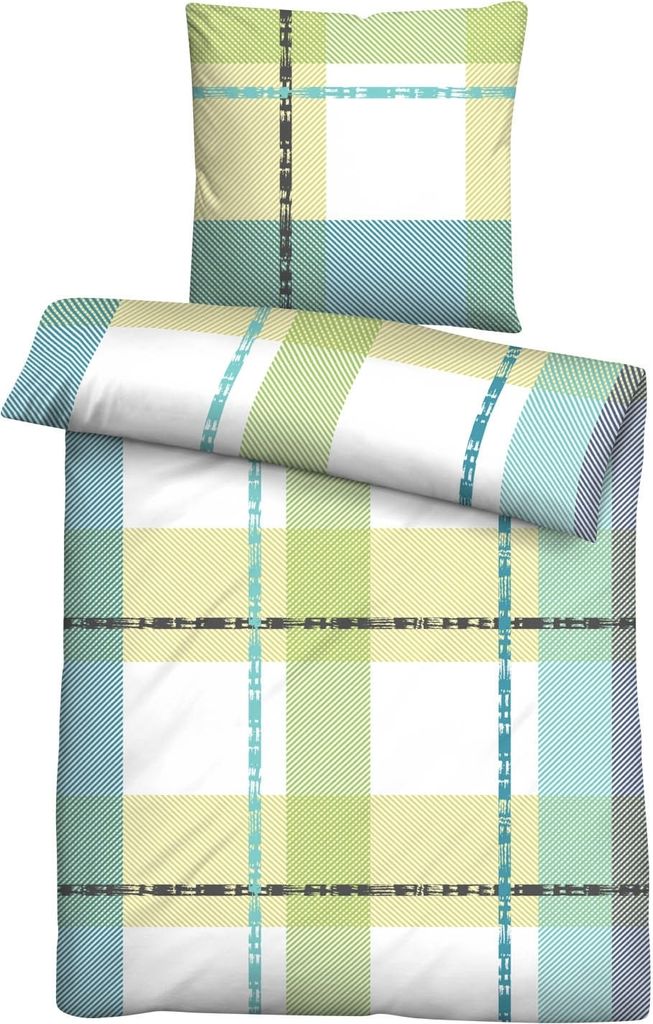 Mikrofaser-Bettwäsche - Grün - Blau - Weiß - 135 x 200 cm - mit Reißverschluss