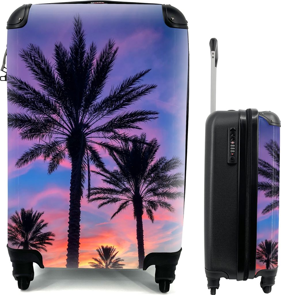 MuchoWow Koffer Handgepäck Trolley Rollkoffer Kleine Reisekoffer mit 4 Rollen - Palmen und ein Sonnenuntergang - Cabin Size < 55x40x23 cm & 55x4...