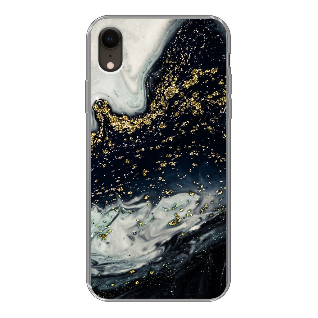 MuchoWow Handyhülle Schutzhülle Hülle für iPhone XR Marmor - Naturstein - Gold Silikon Softcase Handy Hülle - Schutzdeckel
