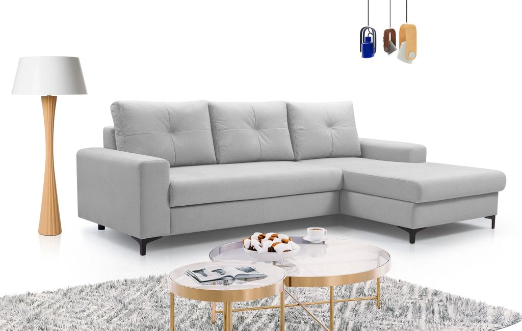 DomoHome AVRA Ecksofa mit Schlaffunktion Bettkasten Schlafsofa mit Stauraum Modernes Design Bequeme Sitzhöhe 41 cm Ideal für Wohnzimmer Rechte Se...