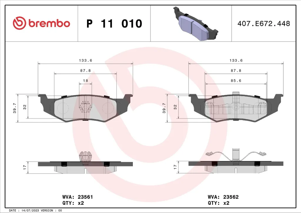 Plaquettes de frein haute performance Brembo OE 04762669 pour 300M