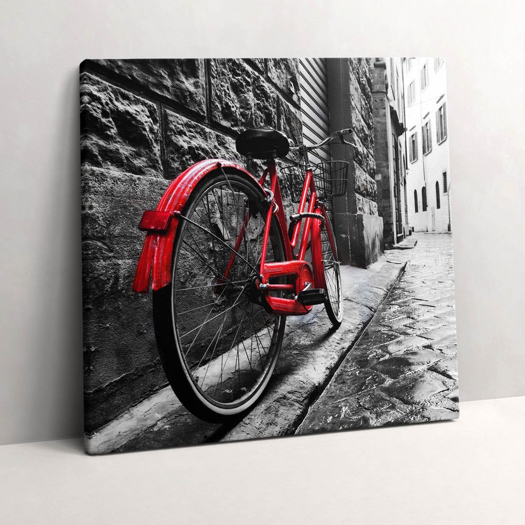 Vintage bike and retro city street – Leinwandbild Wandbild – 60x60 cm – Leinwandbilder – Wandbilder – Schlafzimmer – Flur