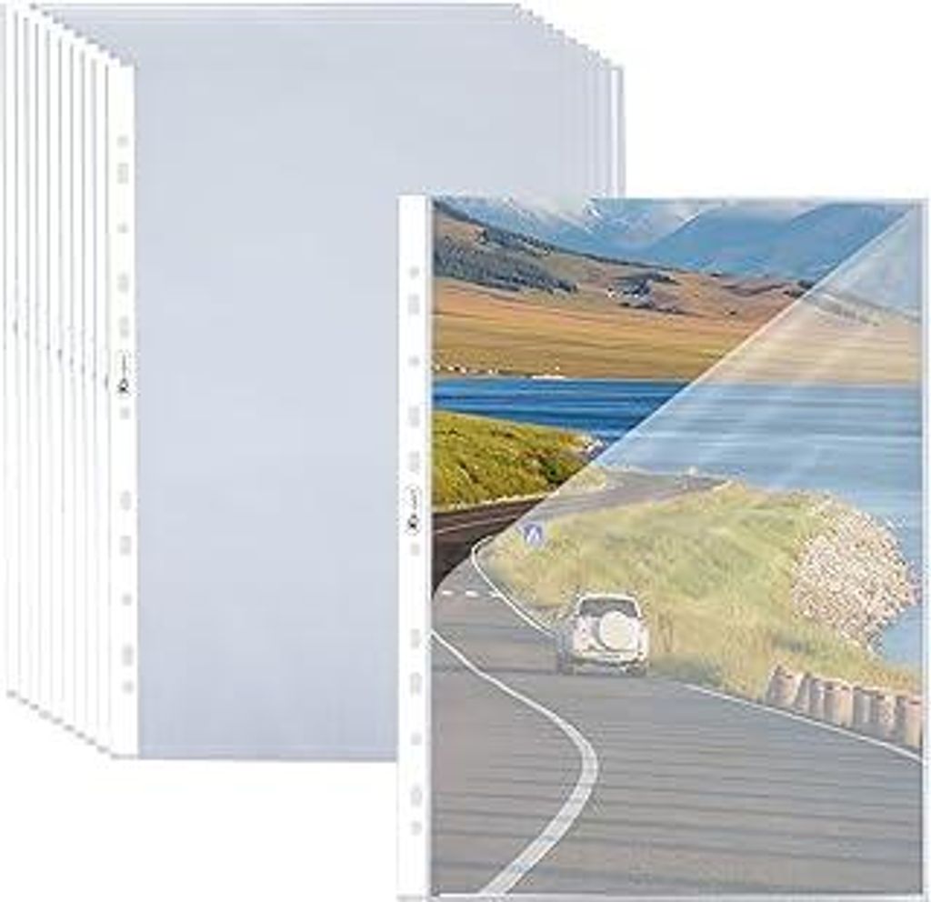 50er Extra Stark Prospekthüllen A4+ Typ L/Oben und Seitlich Offen,160μ Klarsichthüllen A4 Glasklar Folien zum Abheften Glassichtshüllen mit Loc...