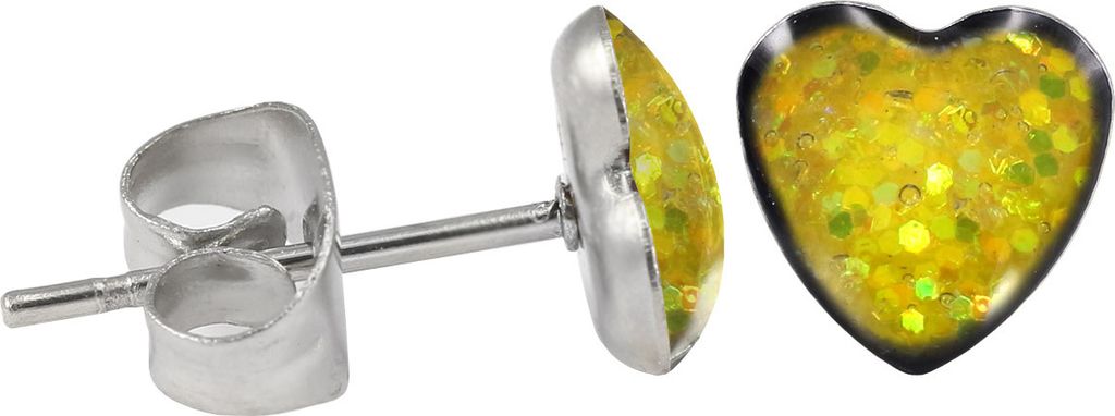 Ohrstecker Chirurgenstahl glitzerndes Herz Farbe - Gelb