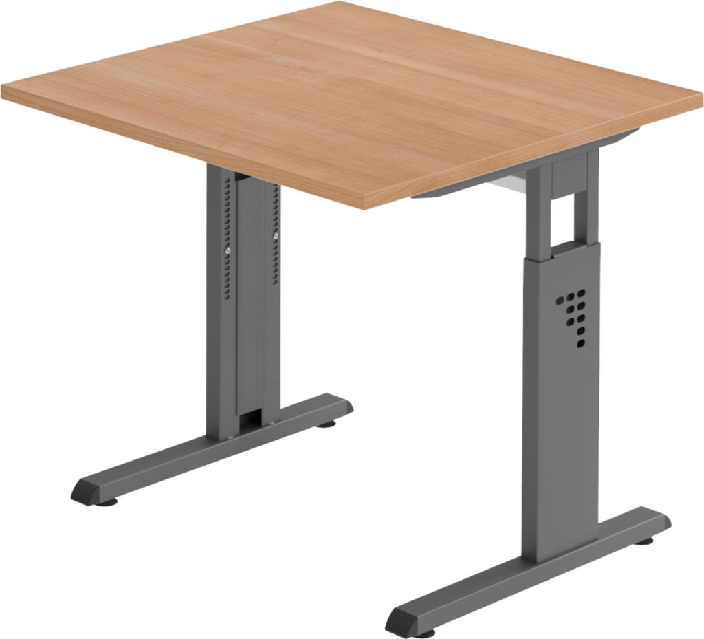 bümö Schreibtisch Serie-O - Größe: 80 x 80 cm, Gestell: Graphit, Nachbildung: Nussbaum