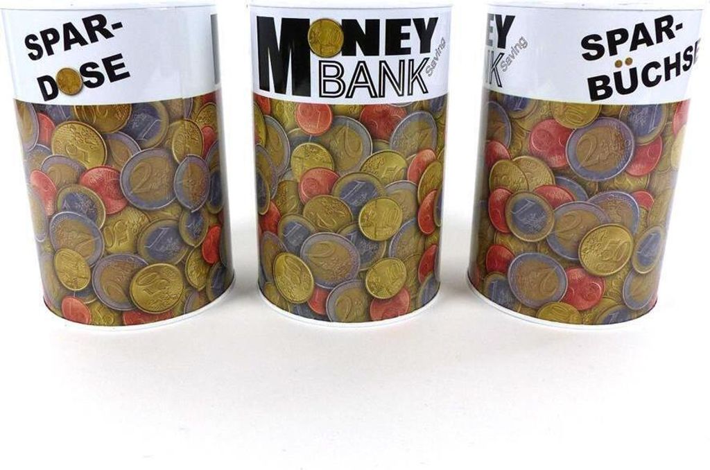 3x Blech Metall Spardose Euro Münzen Sparschwein Sparbüchse Produktbild 