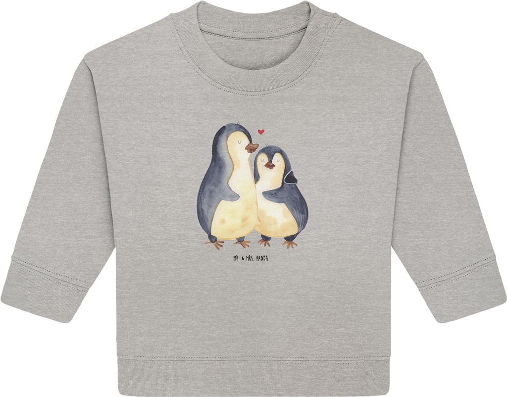 Mr. & Mrs. Panda Organic Baby Pullover Pinguin umarmen 6. - 12. Monat - Heather Grey - Geschenk, Hochzeitstag, Liebe, Verknallt, Umarmung Verliebt,...