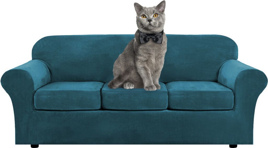 Samt Sofa Schonbezug Soft Stretch Couch Bezug High Elasthan Möbel Protector, 3-Sitzer / 183-244 cm,Dunkles Türkis