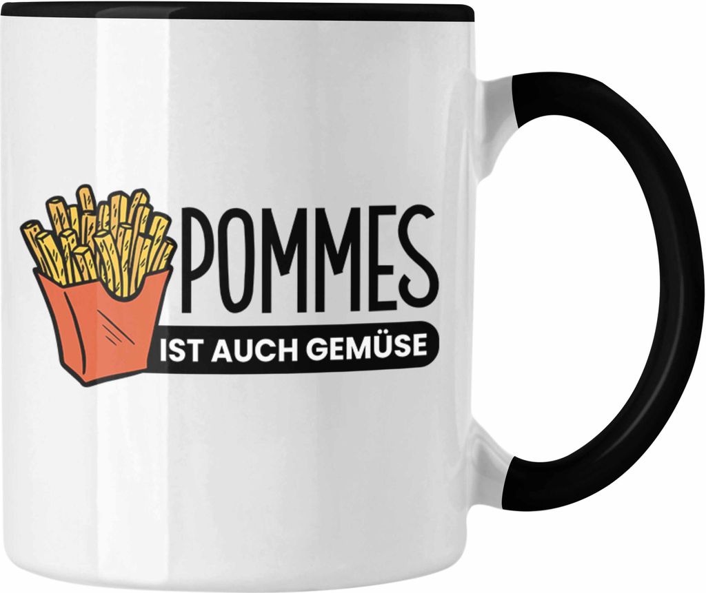 Trendation - Lustige Tasse mit Spruch "Pommes Ist Auch Gemüse" Pommes-Liebhaber (Schwarz)