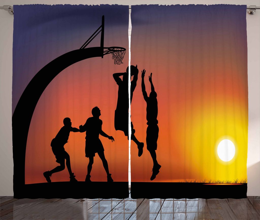 ABAKUHAUS Teen Zimmer Rustikaler Vorhang, Jungen Spielen Basketball, Wohnzimmer Universalband Gardinen mit Schlaufen und Haken, 280 x 225 cm, Mehrf...