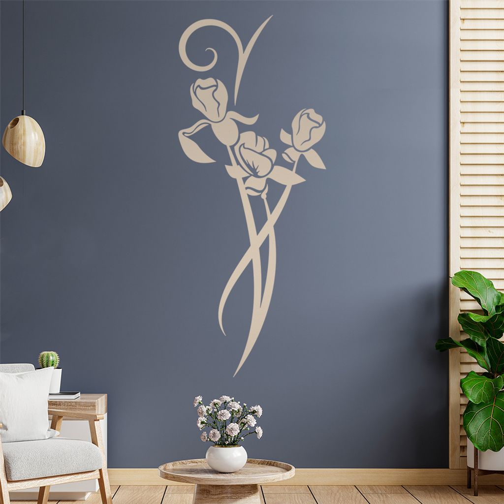 Blumen - Linien Wandtattoo in 6 Größen - Wandaufkleber Wall Sticker - Dekoration, Küche, Wohnzimmer, Schlafzimmer, Badezimmer
