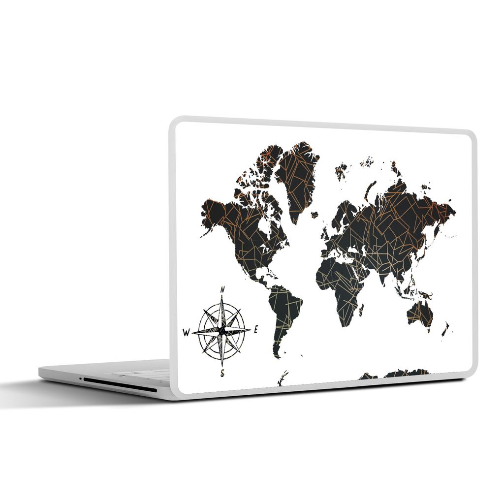 MuchoWow Laptop Aufkleber Sticker Cover Weltkarte - Schwarz - Weiß - Kupfer 30x22 cm - Laptop-Sticker