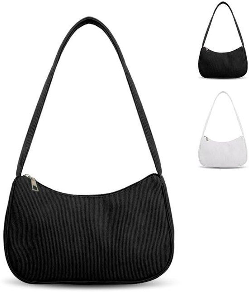 Schwarzes Leder-Schultertasche für Damen mit großem Innenfach