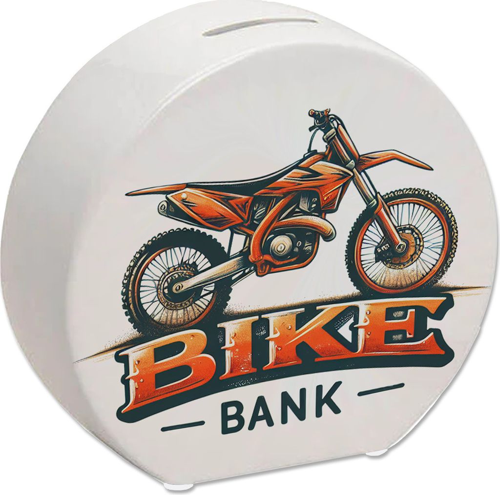 Motocross-Motorrad Spardose mit Spruch Bike Bank