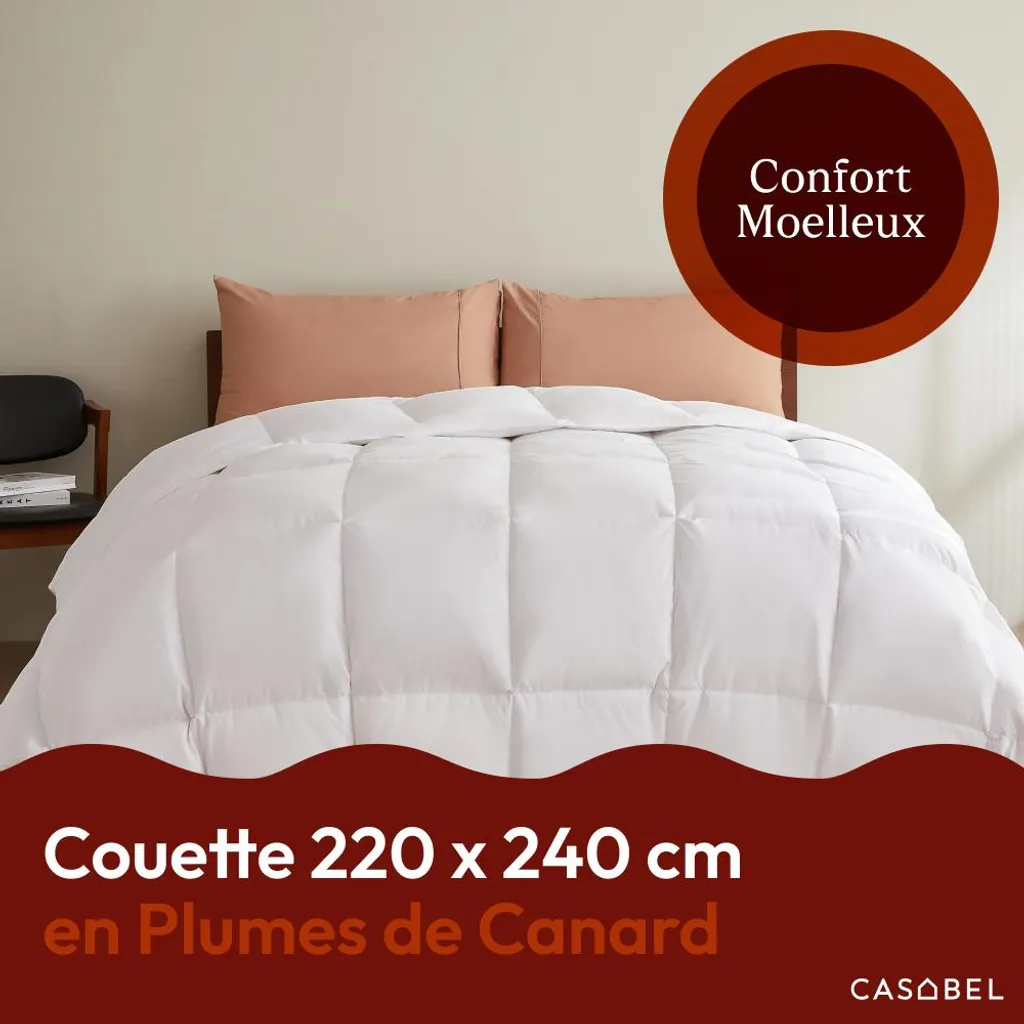 Couette 220x240 chaude et hypoallergénique - Plumes de canard 500g