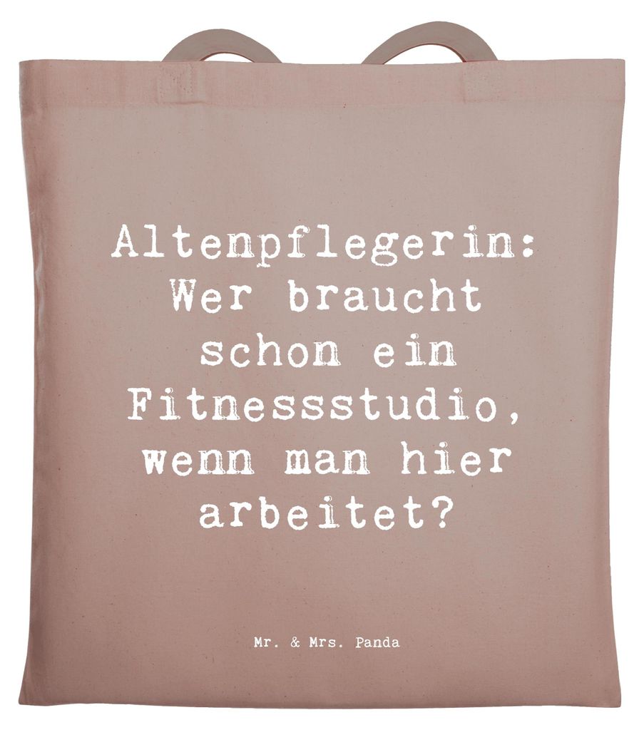 Mr. & Mrs. Panda Tote Bag Spruch Altenpflegerin Fitness - Braun Pastell - Geschenk, Berufsleben, humorvolle Sprüche, Tasche, Büchertasche, Pflege...