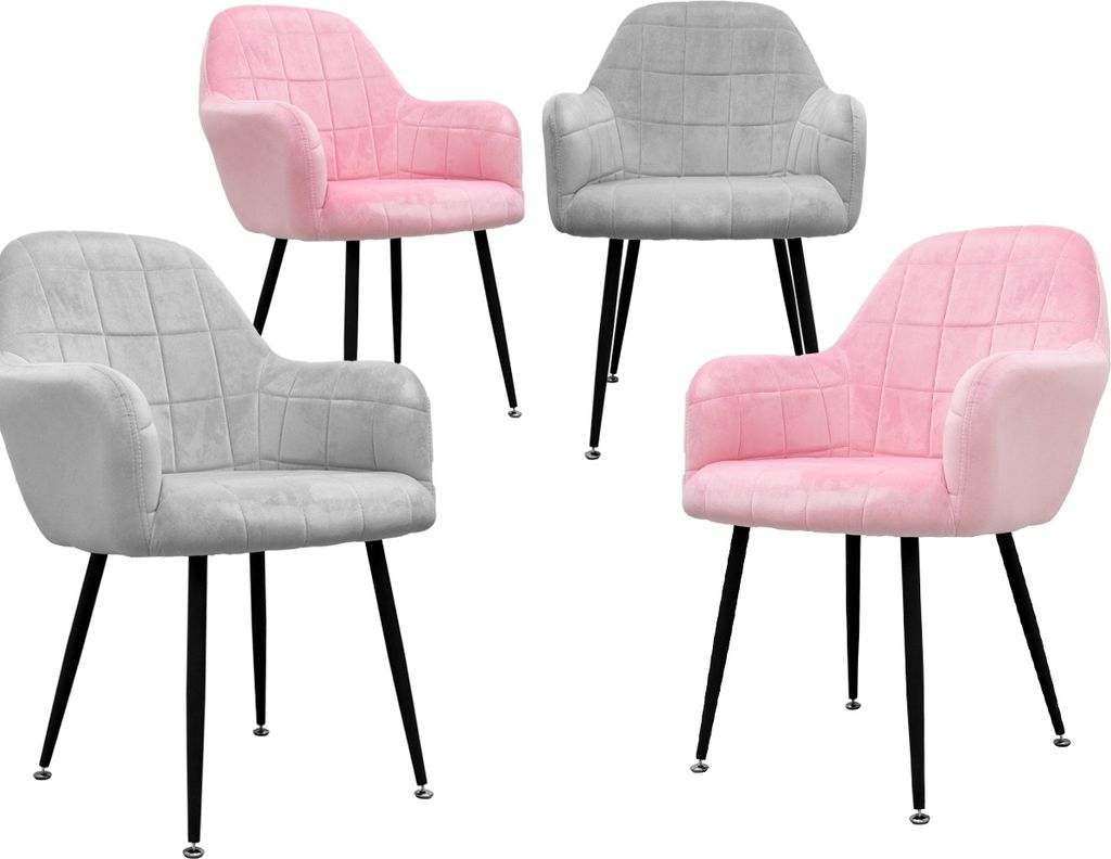 ML-Design 4er Set Esszimmerstuhl mit Rückenlehne, Grau/Rosa, aus Microfaser