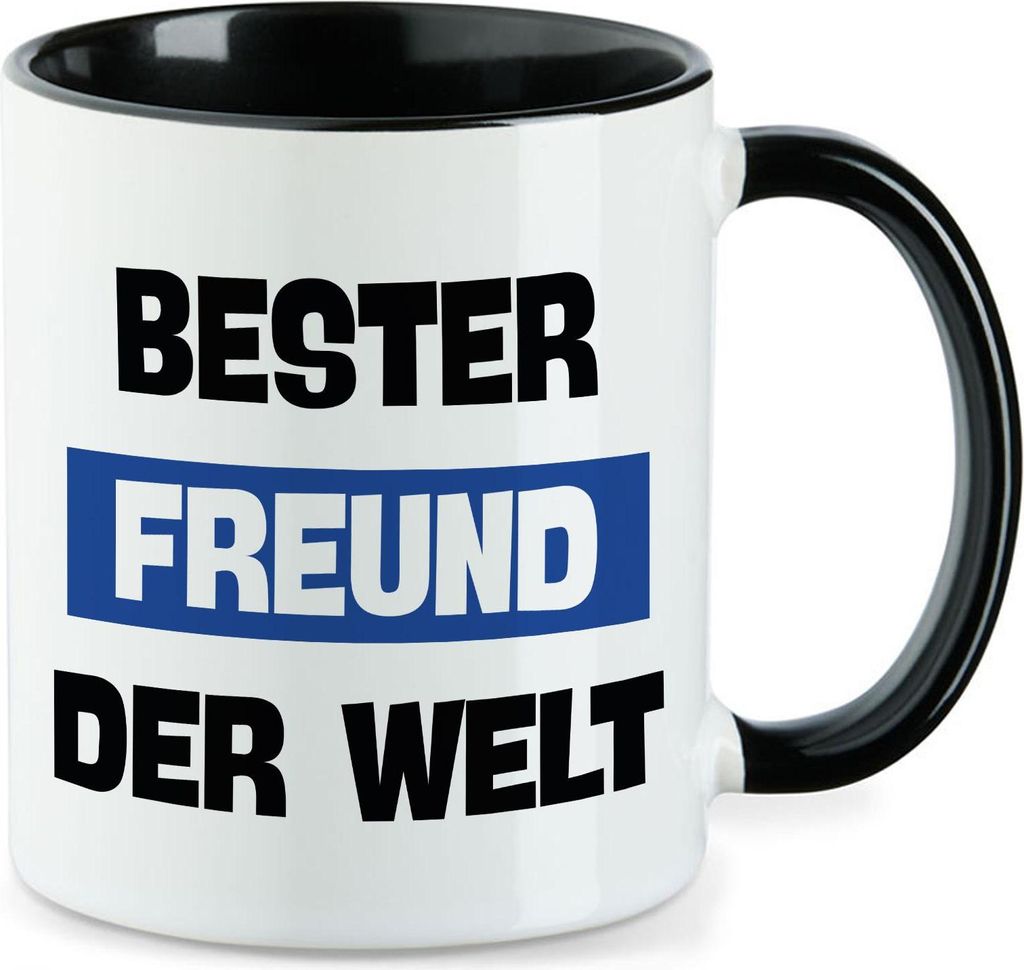 Huuraa Kaffeetasse Bester Freund der Welt 330ml Schwarz Keramik Kaffeebecher Geschenkidee