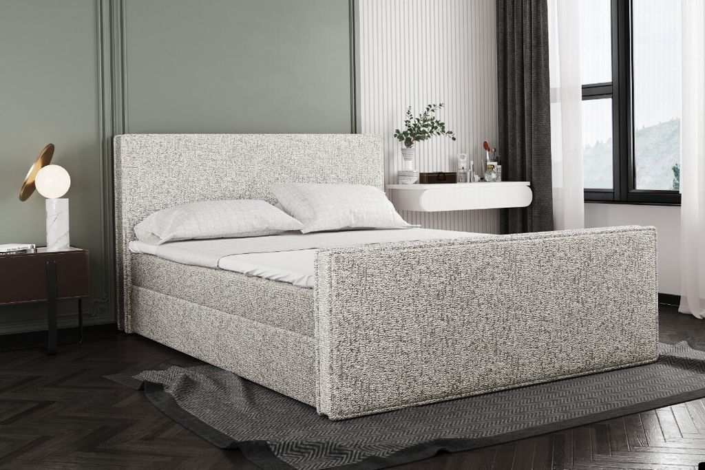 Kaiser Möbel Boxspringbett mit bettkasten und matratze + topper LILA stof Puente Beige+Schwarz 200x200 cm