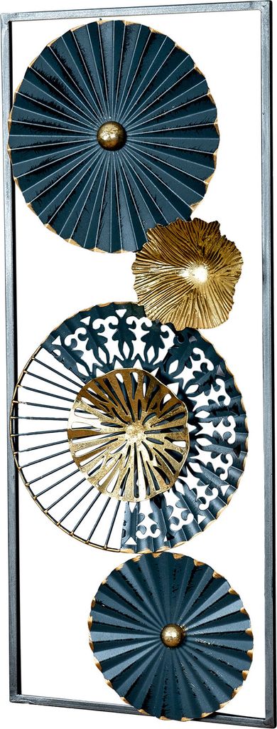 3D Wandbild H60cm Ringe Metall Blau Schwarz Gold Deko Teller Wanddeko Design