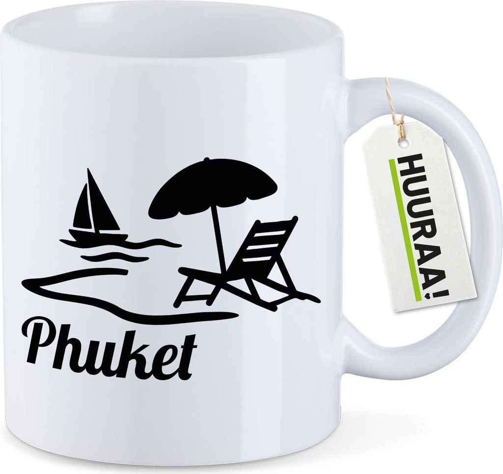 Huuraa Kaffeetasse Phuket Inselmotiv Thailand 330ml Weiß Keramik Kaffeebecher Geschenkidee