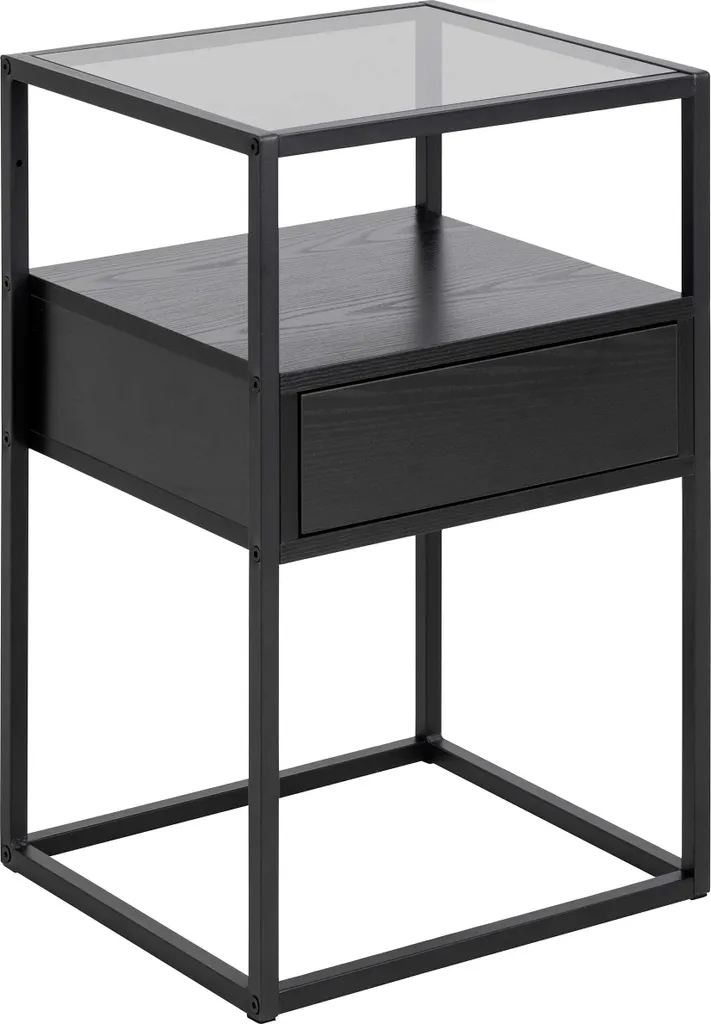 Table de nuit grise Randolf en bois robuste et design scandinave épuré