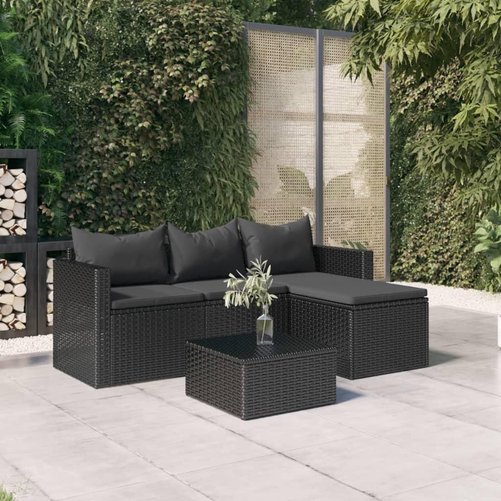 vidaXL Ensemble de salon de jardin noir Poly rotin Image du produit 