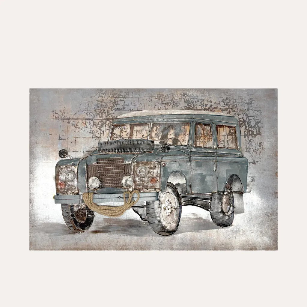 KEYHOMESTORE Tableau en Métal Voiture Vintage 120x80x8 cm pour Salon