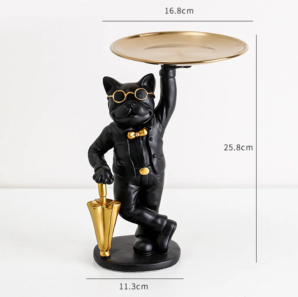 Rangement de Bureau Bouledogue en Résine pour Clés et Petits Objets