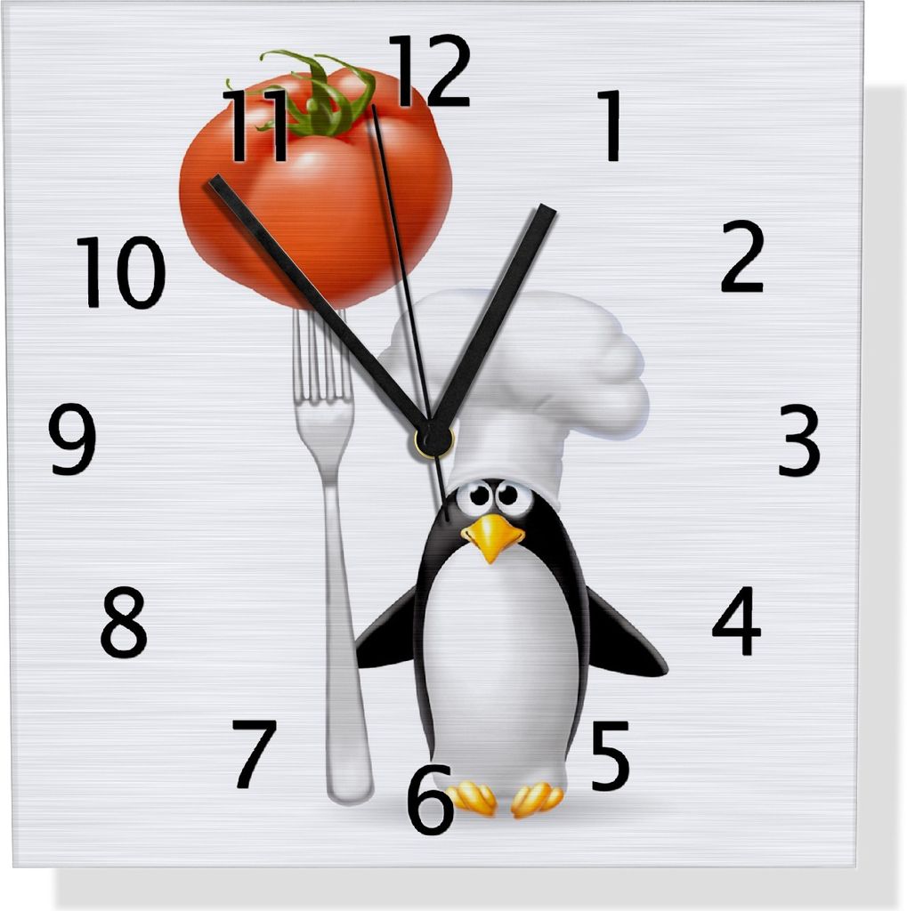 Wallario Design Wanduhr Pinguin Koch aus Aluverbund, Größe 30 x 30 cm