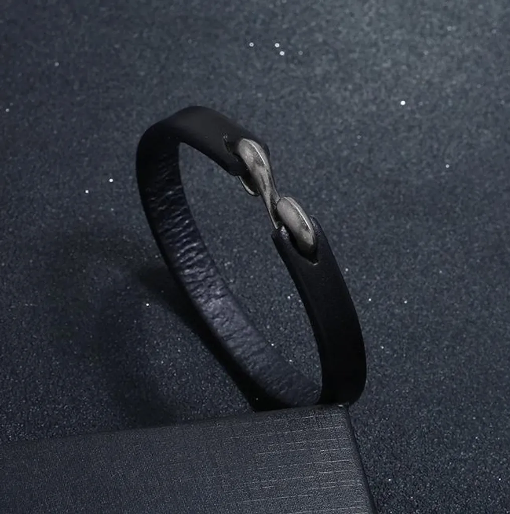 Bracciale Nero Uomo in Pelle Intrecciata con Gancio in Acciaio