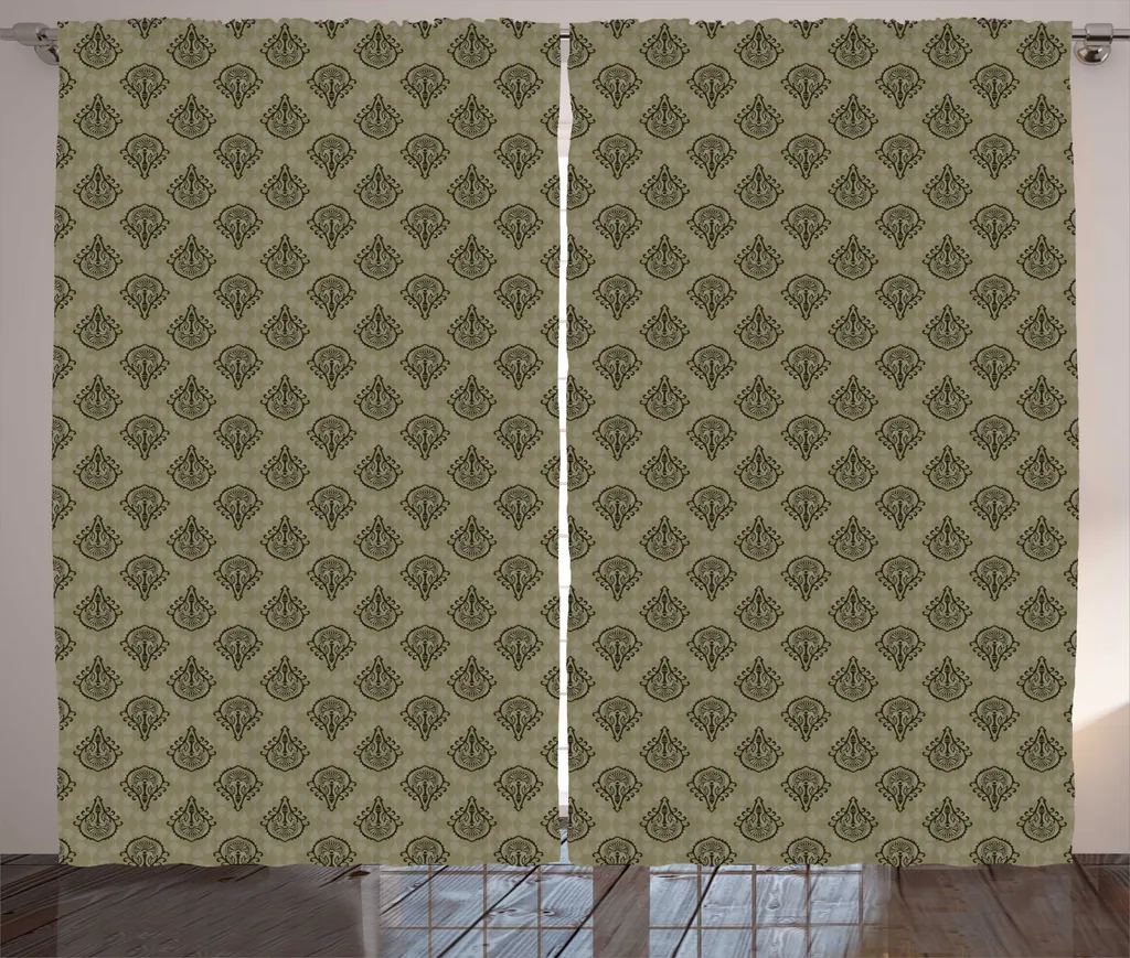 Rideau Rustique Oriental ABAKUHAUS - Art Antique Vert et Brun 280x225 cm
