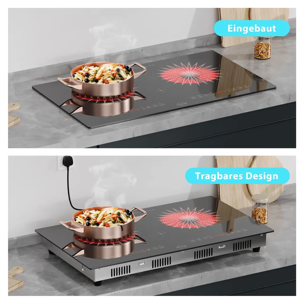 Plan de cuisson vitrocéramique à double zone de chauffage noir 3000W - 3